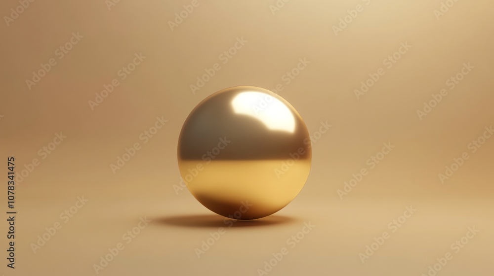 A shiny gold sphere on a beige background. A shiny gold sphere on a beige background.