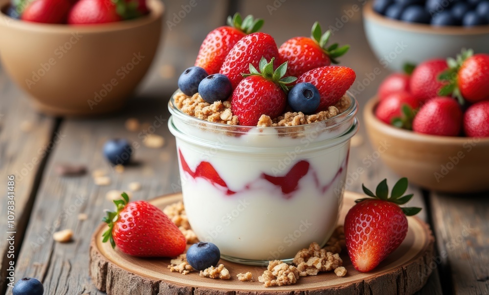 Delicious parfait with strawberries and blueberries Delicious parfait with strawberries and blueberries
