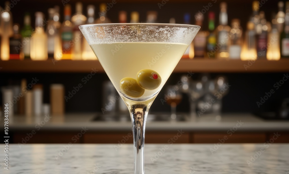 Classic martini with olives on bar counter Classic martini with olives on bar counter