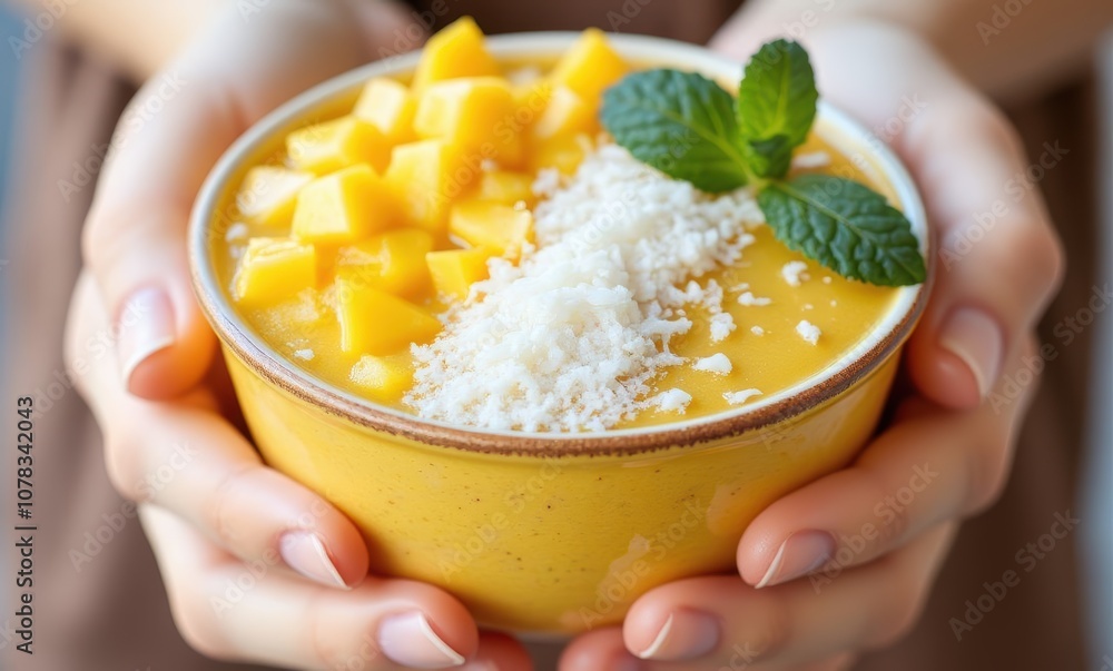 Vibrant mango dessert in a bowl Vibrant mango dessert in a bowl