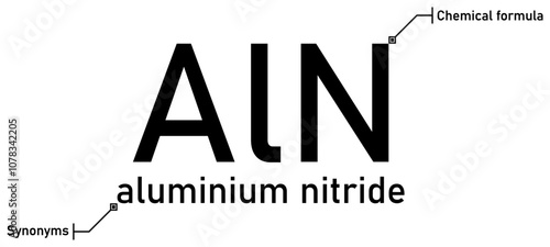 Aluminium nitride chemical formula and synonyms with callout titles photo