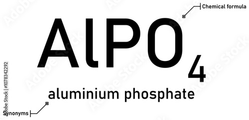 Aluminium phosphate chemical formula and synonyms with callout titles