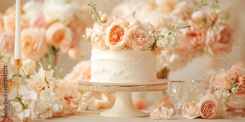Pastel peach and gold background for an elegant wedding theme.