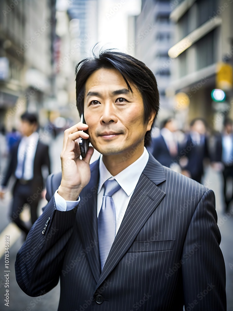 路上でビジネス電話で話すハンサムな実業家、電話で話すプロのビジネスマン、都市環境で外で働く企業の専門家。 路上でビジネス電話で話すハンサムな実業家、電話で話すプロのビジネスマン、都市環境で外で働く企業の専門家。