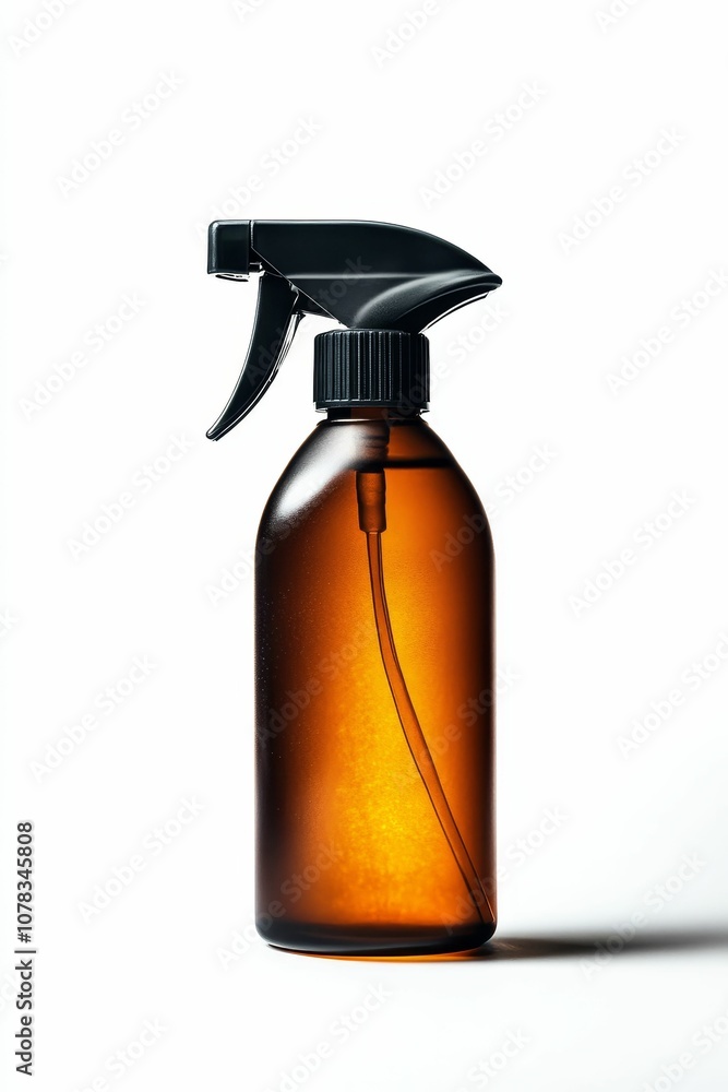 Amber spray bottle with black nozzle. Amber spray bottle with black nozzle.