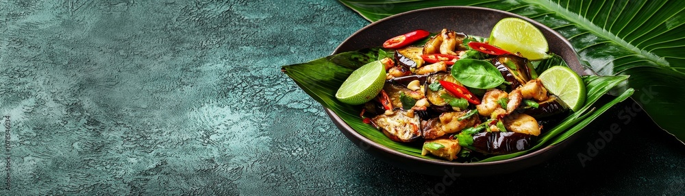 Delight in the flavorful thai eggplant salad with grilled eggplant and chili for a zesty culinary experience Delight in the flavorful thai eggplant salad with grilled eggplant and chili for a zesty culinary experience
