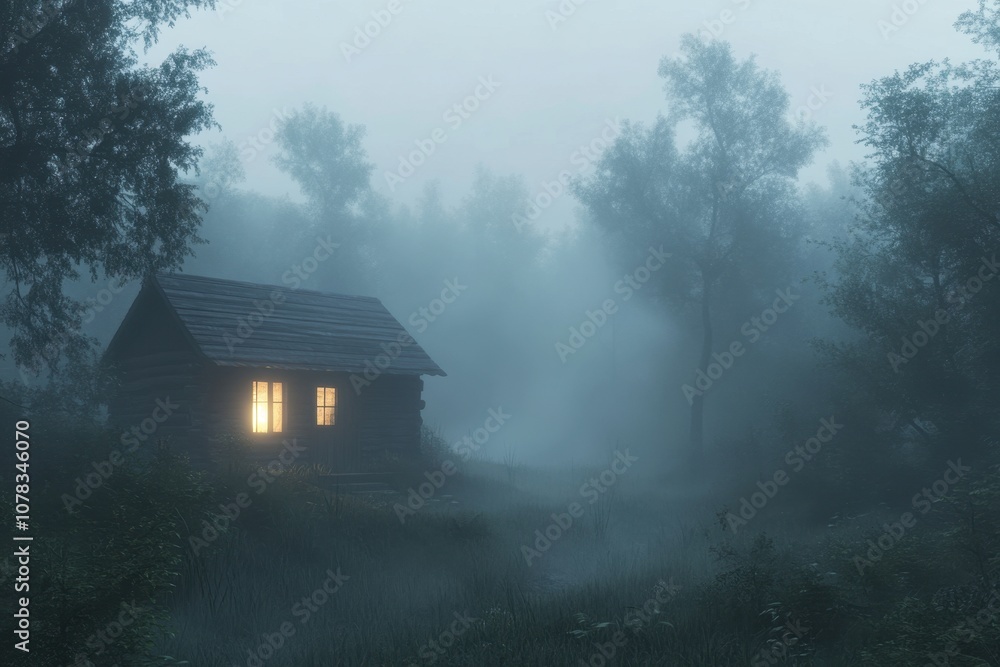 Secluded Cabin in the Fog: A small, cozy wooden cabin Secluded Cabin in the Fog: A small, cozy wooden cabin