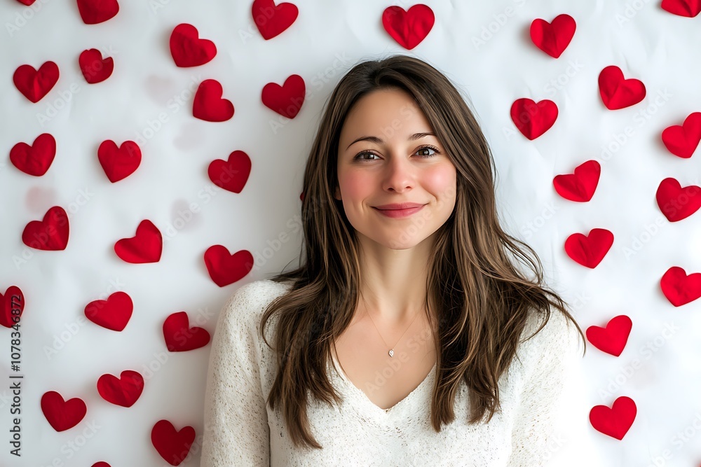 White background with an elegant arrangement of red hearts scattered. White background with an elegant arrangement of red hearts scattered.
