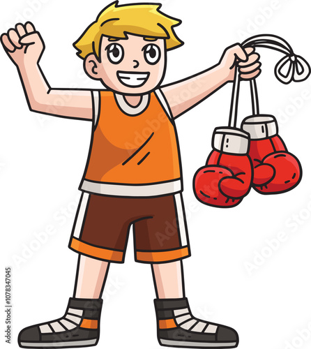 Boxer with Boxing Gloves Cartoon Colored Clipart I