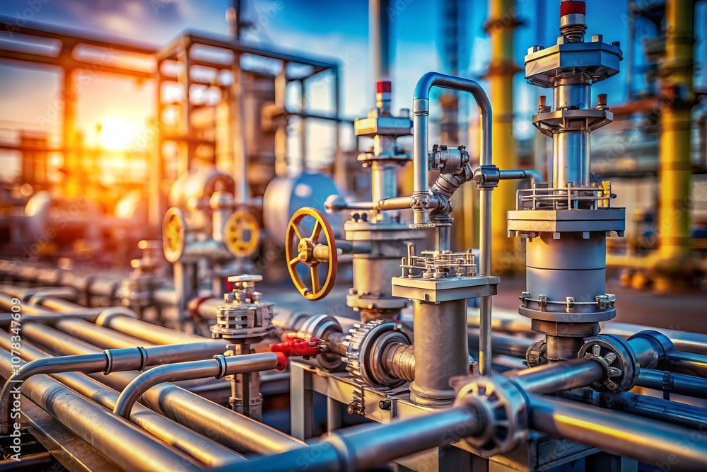 Close-Up Tilt-Shift Photography of Pipes and Valves in an Oil Refinery System Showcasing Advanced Fuel Processing Technology Close-Up Tilt-Shift Photography of Pipes and Valves in an Oil Refinery System Showcasing Advanced Fuel Processing Technology