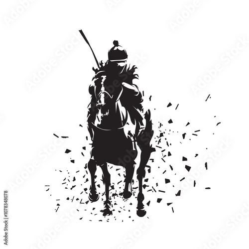 Thoroughbred horse racing, equestrian event, jockey riding horse, isolated vector silhouette. Horseback riding logo. Jockeys riding horses on racecourse, hippodrome, turf
