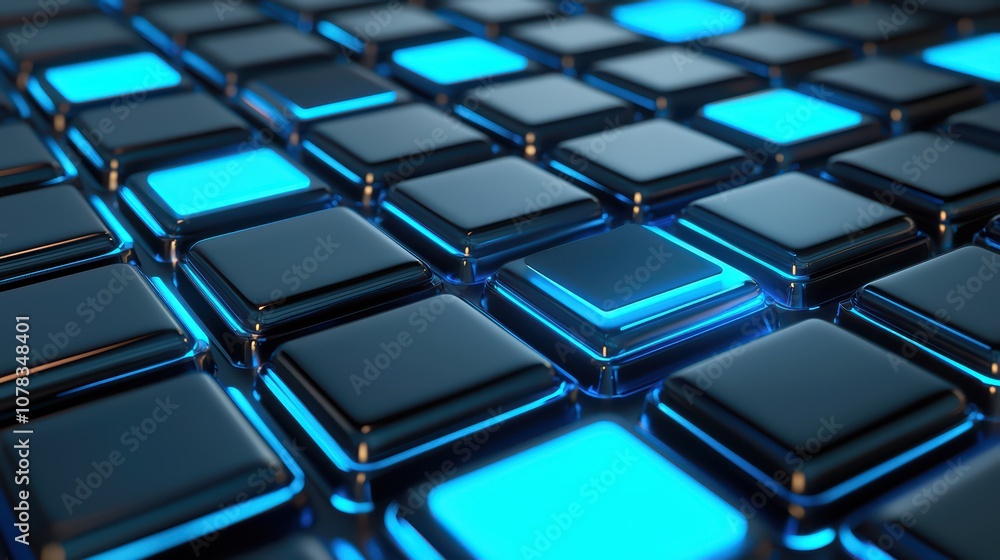 Close-up of black and blue glowing buttons arranged in a seamless pattern, visually striking and modern. Close-up of black and blue glowing buttons arranged in a seamless pattern, visually striking and modern.