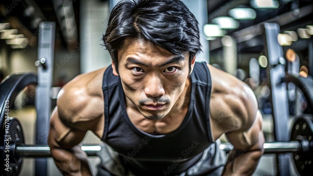 日本人アスリートはジムで集中的にトレーニングし、フィットネストレーニングでの集中力と決意を示しています。一生懸命に働き、運動能力、ジムでの運動、そして献身を披露する強い日本のスポーツマン 日本人アスリートはジムで集中的にトレーニングし、フィットネストレーニングでの集中力と決意を示しています。一生懸命に働き、運動能力、ジムでの運動、そして献身を披露する強い日本のスポーツマン