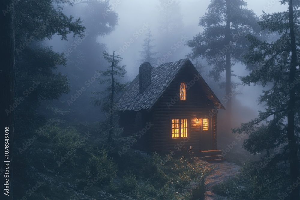 Secluded Cabin in the Fog: A small, cozy wooden cabin Secluded Cabin in the Fog: A small, cozy wooden cabin
