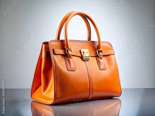 Elegant Orange Leather Handbag on White Background with Long Exposure Technique Showcasing Texture and Detail in Fashion Photography, Perfect for Luxury Accessories Promotion