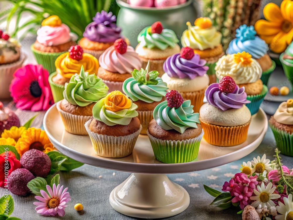 Exquisite Display of Assorted Gourmet Cupcakes in PNG Format, Showcasing Colorful Frostings, Unique Toppings, and Elegant Presentation on a Decorative Table Setting Exquisite Display of Assorted Gourmet Cupcakes in PNG Format, Showcasing Colorful Frostings, Unique Toppings, and Elegant Presentation on a Decorative Table Setting