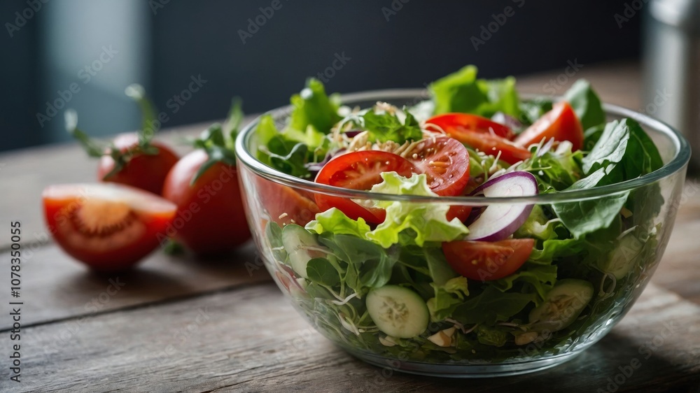 Fresh and healthy salad in a glass bowl Fresh and healthy salad in a glass bowl