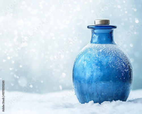 Classic Refreshment Revived: A Frosty Water Served in a Blue Flask for Refreshing Moments photo