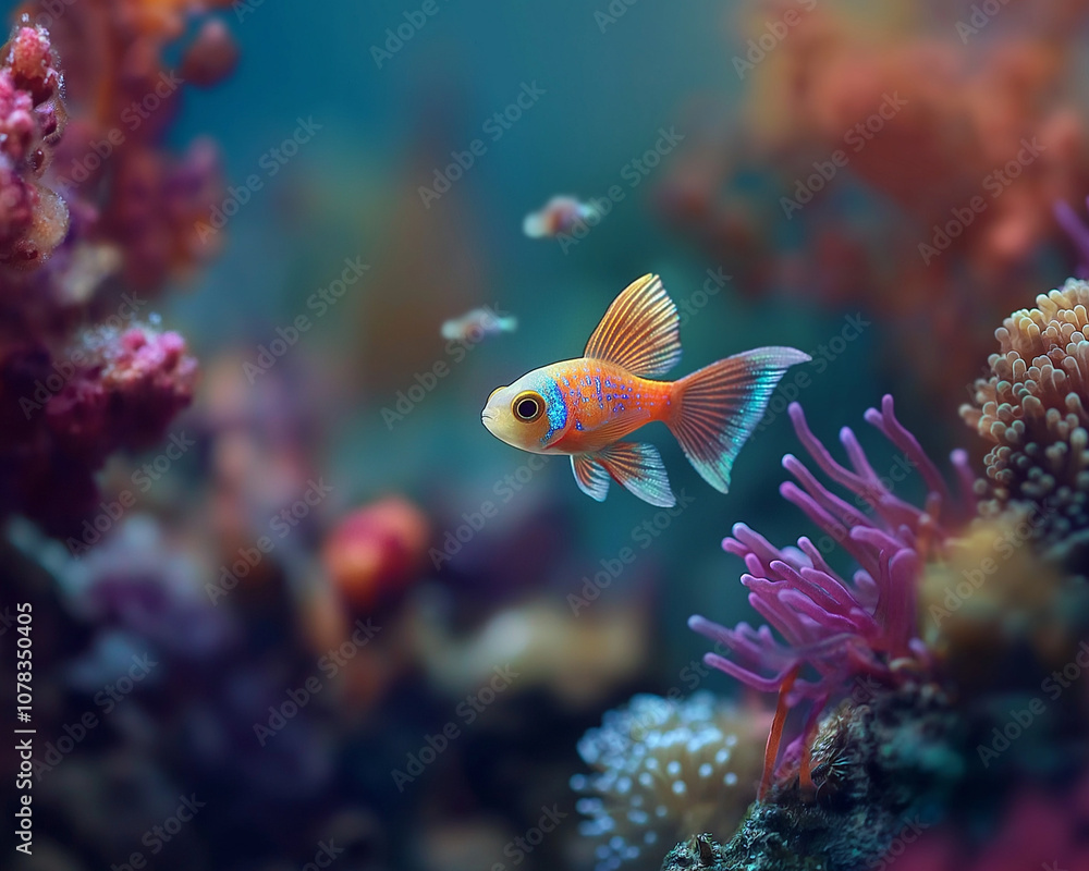 Aquatic Grace Revisited: A Tiny Shimmering Fish Darting in a Vibrant Coral Reef Aquatic Grace Revisited: A Tiny Shimmering Fish Darting in a Vibrant Coral Reef