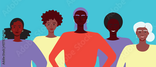 Feminist BIPOS women together as unity and feminism as a concept of support, unity for black history month, flat vector stock illustration, black lives matter