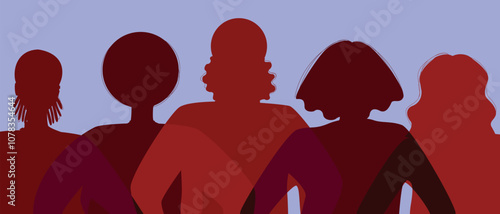 Diverse BIPOS people silhouette head isolated. Modern feminist vector stock illustration. Concept black lives matter or black history month.  Silhouette illustration with African people
