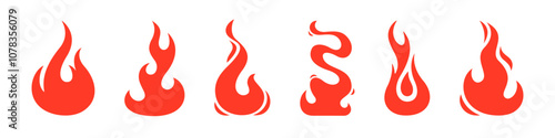 Fire icon. Flame vector set. Red blazing fire sign. Flammable isolated sign.