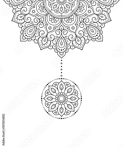 Circular pattern in form of mandala with flower for Henna, Mehndi, tattoo, decoration. Decorative ornament in ethnic oriental style. Outline doodle hand draw vector illustration. photo