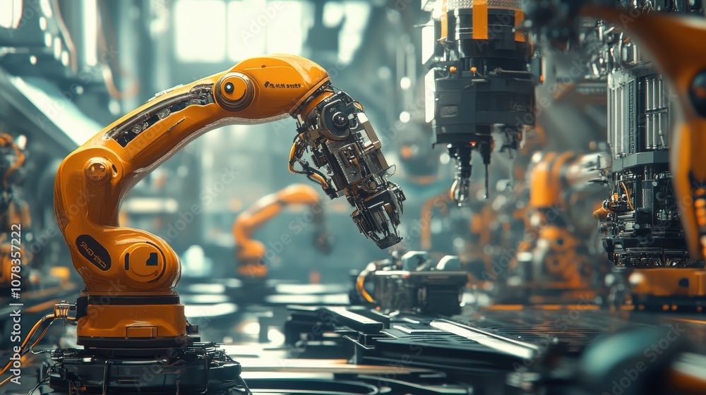 A robotic manipulator is engaged in waste collection tasks at a modern industrial site, showcasing advanced automation technology in action A robotic manipulator is engaged in waste collection tasks at a modern industrial site, showcasing advanced automation technology in action
