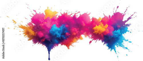 Bright colorful watercolor splash splatter stain brush strokes on white background. Modern vibrant aquarelle spot. Aquarelle explosion on white. Element. Vector watercolor illustration isolated design