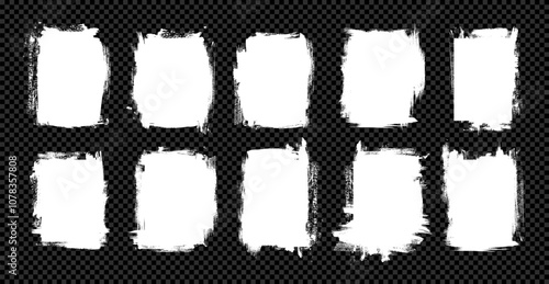 Chalk texture on blackboard. Vector white brush stroke rectangles on black background. Scribble stain blob banners. Vertical rectangular grungy punk backdrops. Japanese Chinese paintbrush dabs daub bg