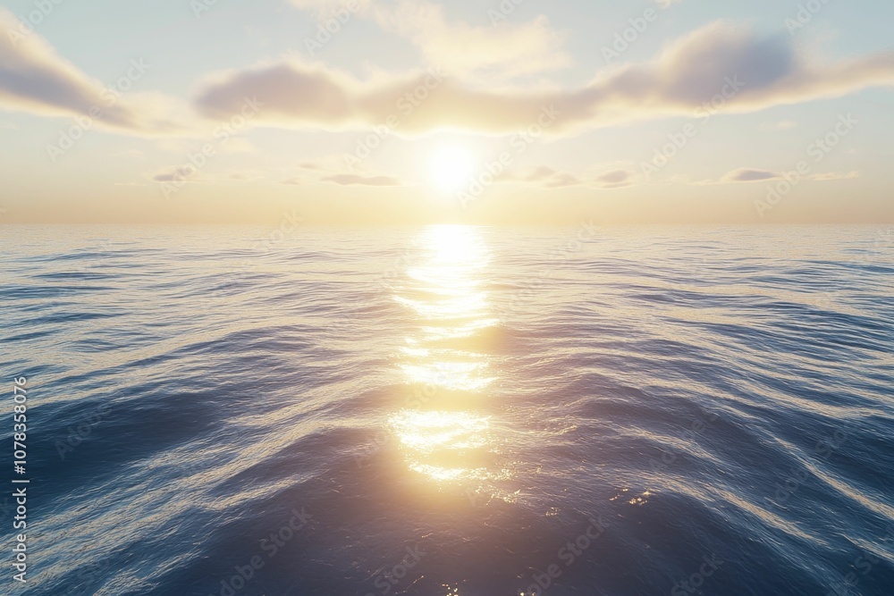 Fototapeta premium Sunset over calm ocean water with clouds.
