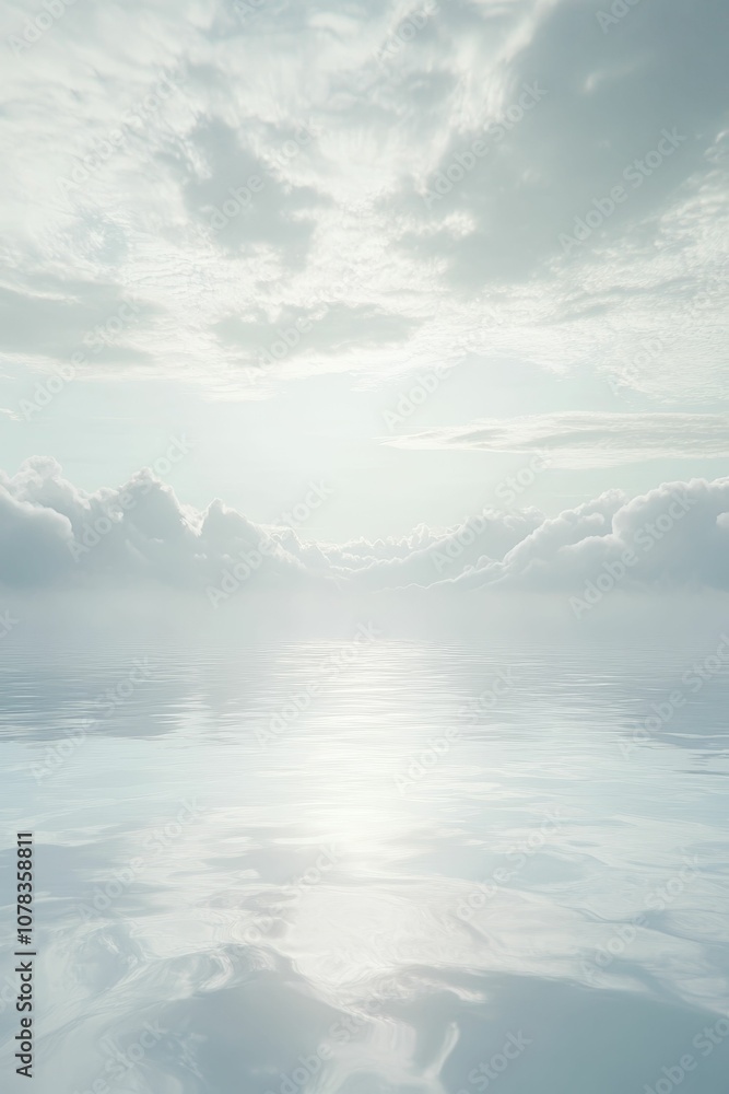 Obraz premium White clouds over a calm, blue ocean.