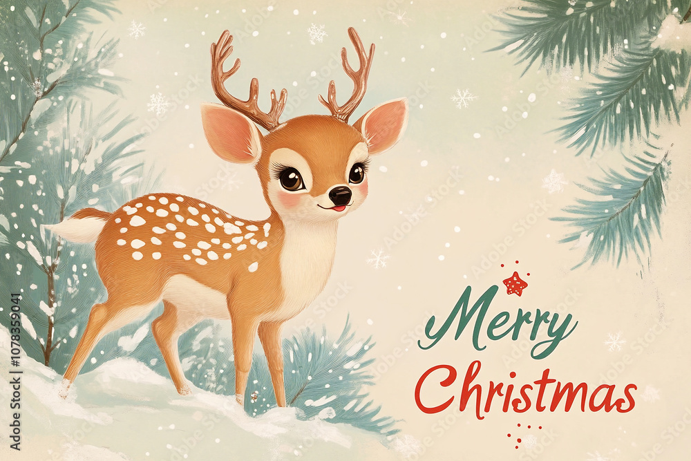 christmas card with reindeer christmas card with reindeer