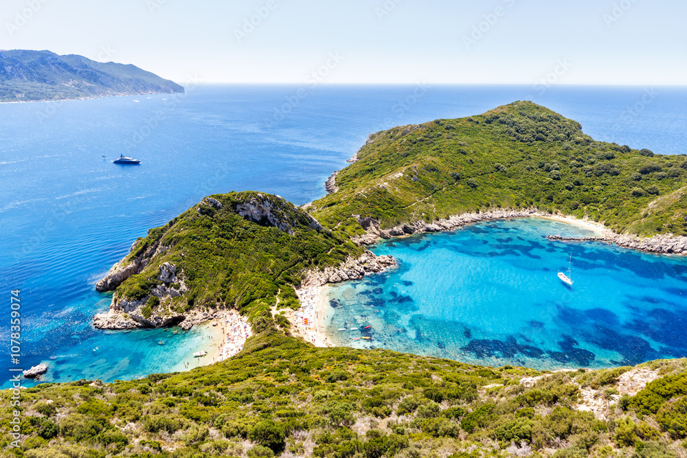 Porto Timoni beach with turquoise sea on Corfu island in Greece