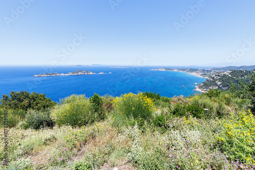 View of Arillas Bay with turquoise sea on Corfu island in Greece photo