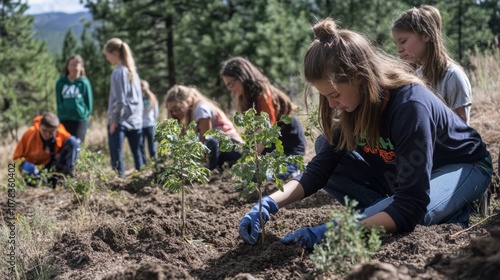 environmental consciousness sustainability education Students Engaged in Tree Planting Activity for Ecosystem Health