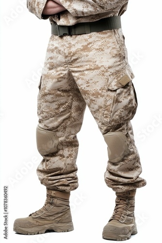 Camouflage pants and boots isolated.