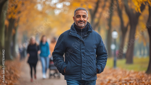 Mature man walking in autumn park