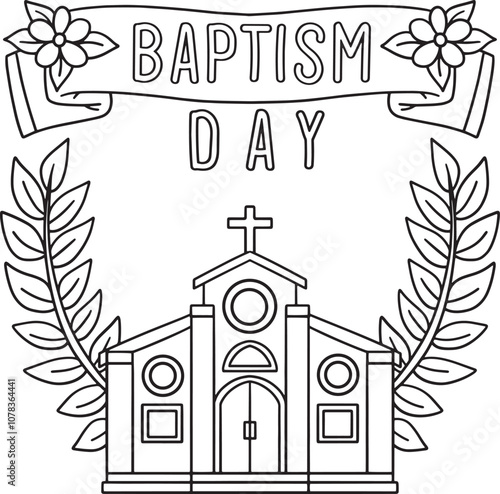 Baptism Day with Flower Wreath Isolated Coloring