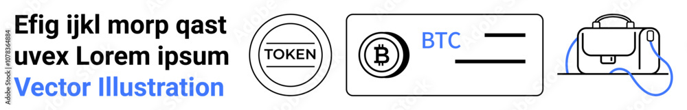 Tokens, Bitcoin logos, digital wallet icons, and sample text highlight cryptocurrency themes. Ideal for fintech, blockchain, banking, mobile apps, websites, infographics, educational content Tokens, Bitcoin logos, digital wallet icons, and sample text highlight cryptocurrency themes. Ideal for fintech, blockchain, banking, mobile apps, websites, infographics, educational content