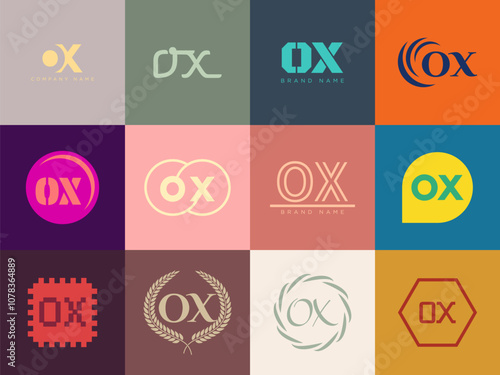 OX logo company template. Letter o and x logotype. Set different classic serif lettering and modern bold text with design elements. Initial font typography. photo