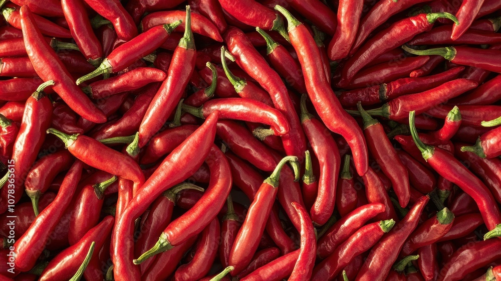 pile of fresh red chili peppers, stacked high and neatly arranged pile of fresh red chili peppers, stacked high and neatly arranged