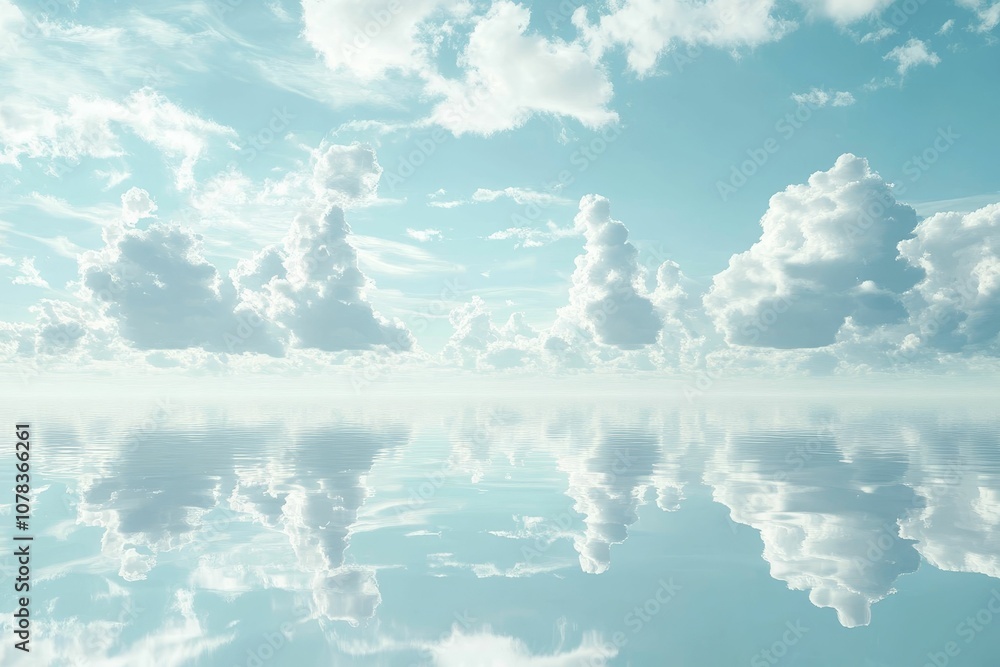 Fototapeta premium Clouds reflected in calm blue water.