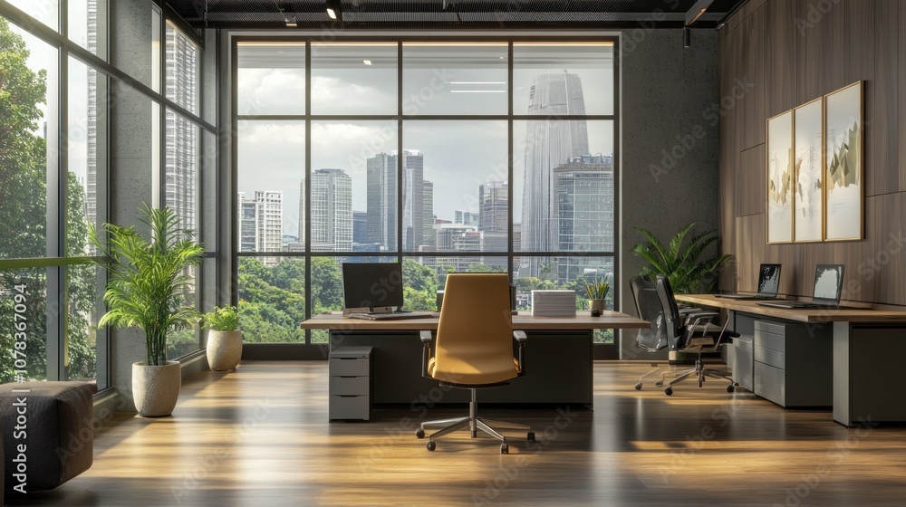 Modern Office Interior with City View Modern Office Interior with City View
