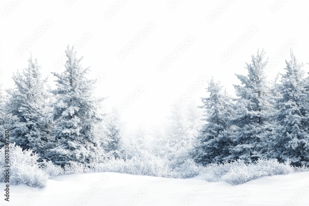 Fototapeta premium Snow-covered trees in a wintery scene.