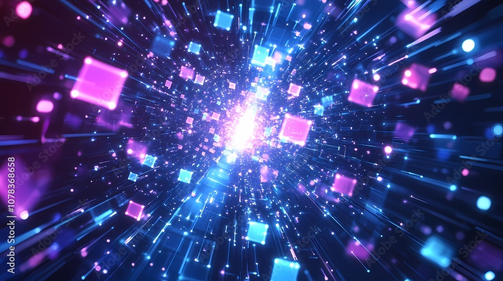 Naklejka premium Digital technology Future blue purple cube poster background