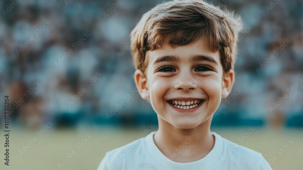 Joyful Child's Portrait: A radiant young boy beams with pure, unadulterated happiness, his infectious smile capturing the essence of childhood joy. Joyful Child's Portrait: A radiant young boy beams with pure, unadulterated happiness, his infectious smile capturing the essence of childhood joy.