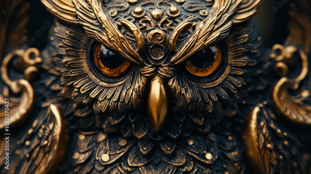 Fototapeta premium Close-up of a Golden Owl Sculpture