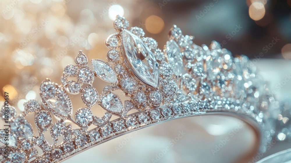 Close-up of a luxurious silver tiara covered in diamonds, with intricate craftsmanship, isolated on white. Close-up of a luxurious silver tiara covered in diamonds, with intricate craftsmanship, isolated on white.