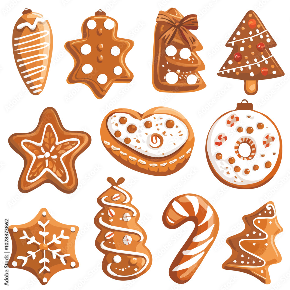 Simple flat 2D icon Christmas gingerbread set isolated on transparent background, vector, flat design, animation design, vector, flat design, animation design, simple flat 2D icon, design, clipart Simple flat 2D icon Christmas gingerbread set isolated on transparent background, vector, flat design, animation design, vector, flat design, animation design, simple flat 2D icon, design, clipart